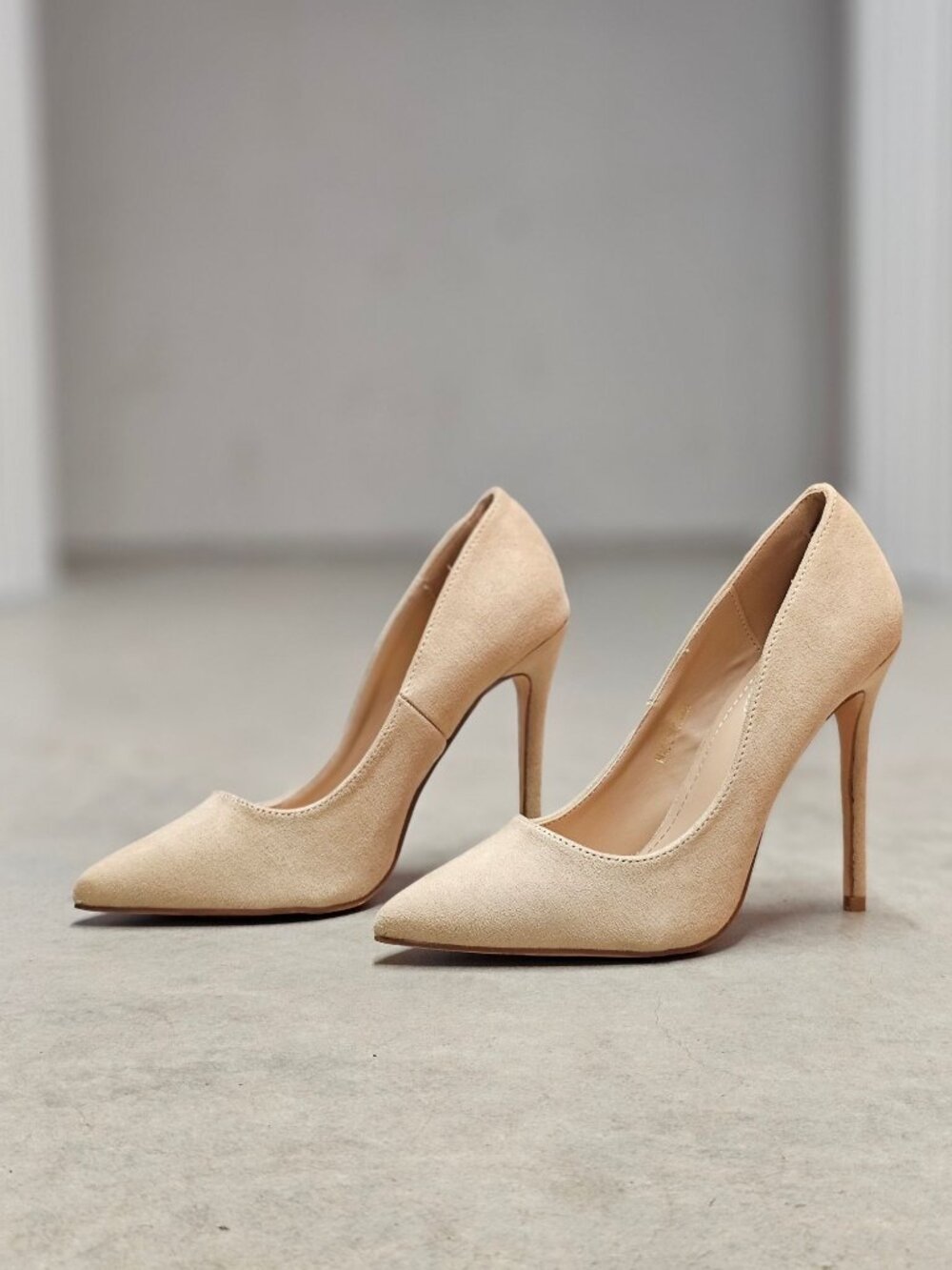Nude Faux Suede Pointed Toe Stiletto High Heels Womens Elegant Formal Pumps - Picture 5 of 13